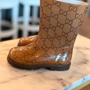 Gucci Tan/Brown GG Monogram Rain Boots